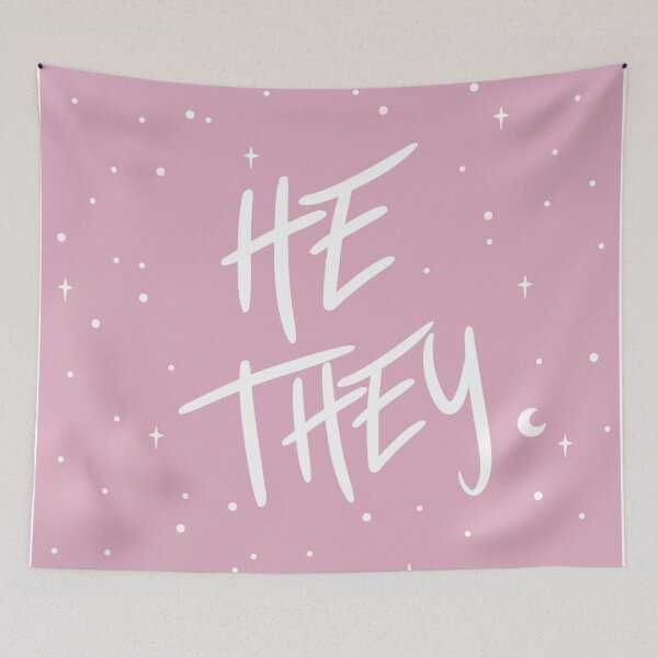 Item preview, Stars He/They Pronouns in Dusty Pink designed and sold by MoonMint.