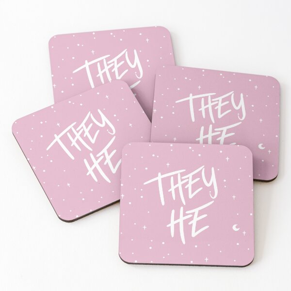 Item preview, Stars They/He Pronouns in Dusty Pink designed and sold by MoonMint.