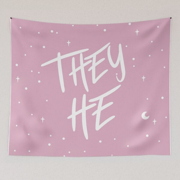 Item preview, Stars They/He Pronouns in Dusty Pink designed and sold by MoonMint.