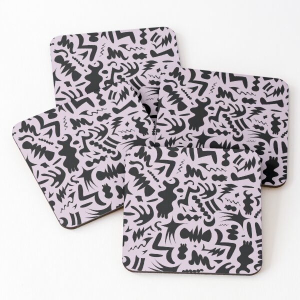 Item preview, Bichromatic pattern of simple and wavy bone shapes in lilac and black colors designed and sold by ambrojit.
