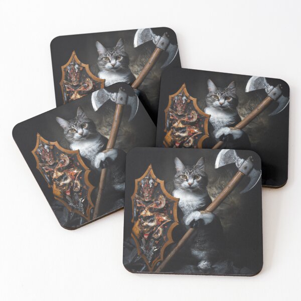 Item preview, Warren the Cat, with shield and battleaxe (Baroque) designed and sold by thecatandkettle.
