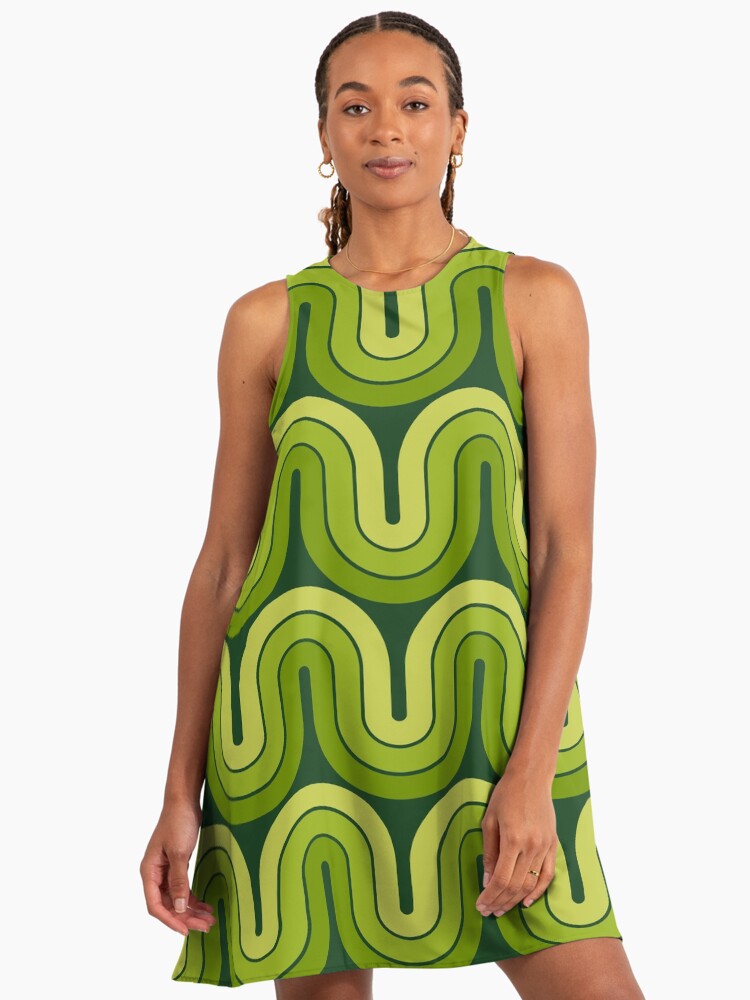 Retro Geometric Gradated Design Avocado Green Avocado A-Line Dress