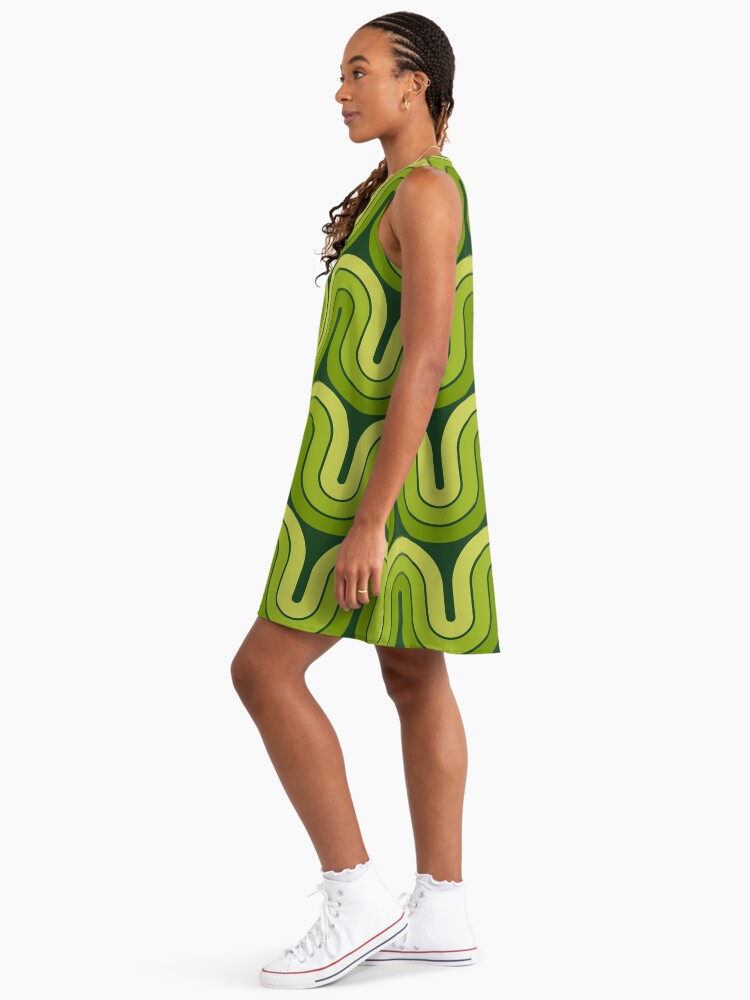 Retro Geometric Gradated Design Avocado Green Avocado A-Line Dress