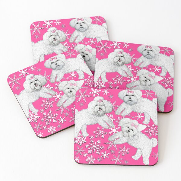Item preview, Bichon Frise dog  and Bolognese dog or Maltese dog on Magenta Pink with snowflakes designed and sold by MagentaRose.