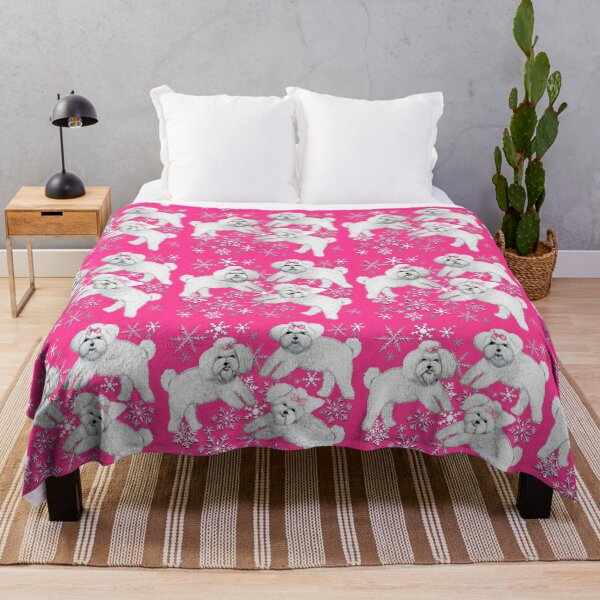 Item preview, Bichon Frise dog and Bolognese dog or Maltese dog on Magenta Pink with snowflakes designed and sold by MagentaRose.