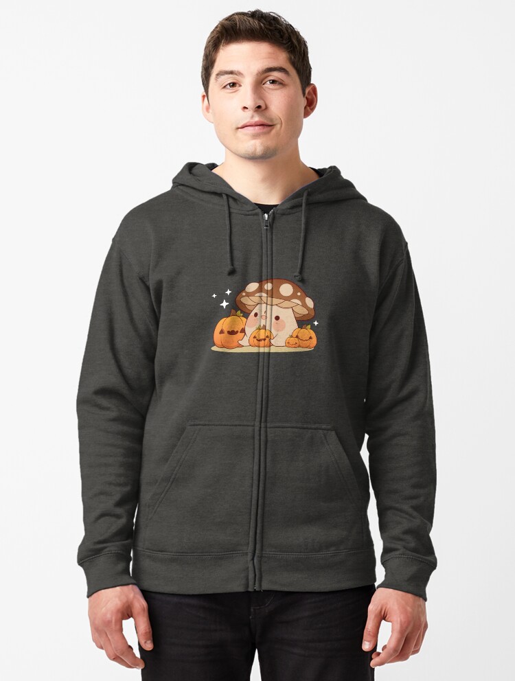 Thumbnail 1 of 5, Zipped Hoodie, Happy mushroom with pumpkins designed and sold by Rihnlin.