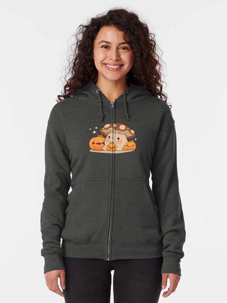 Thumbnail 2 of 5, Zipped Hoodie, Happy mushroom with pumpkins designed and sold by Rihnlin.