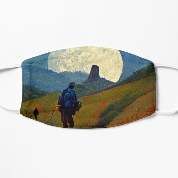hiker walking with hills and moon in background AI-generated art Flat Mask