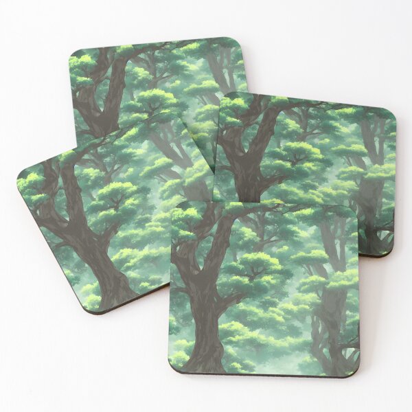 Item preview, A landscape of a lovely forest of trees in the style of an anime background designed and sold by Art-of-AI.