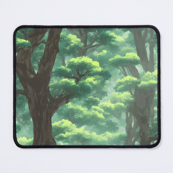 Item preview, A landscape of a lovely forest of trees in the style of an anime background designed and sold by Art-of-AI.