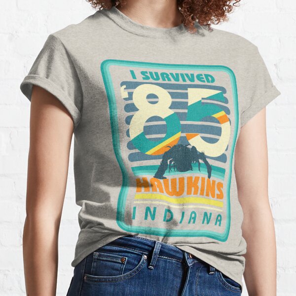 Vista previa del artículo con la obra «Cosas más extrañas sobreviví '85 Hawkins Indiana», diseñado y vendido por FifthSun.
