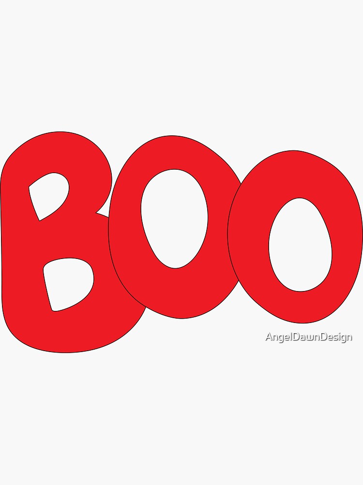 "BOO text art in red bubble letters" Sticker for Sale by
