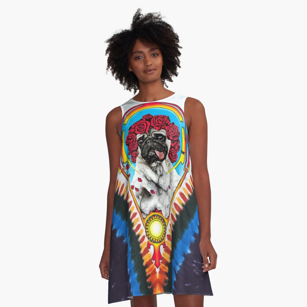 GRATEFUL PUG TYE DYE A-Line Dress
