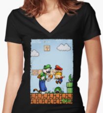 Super Calvin and Hobbes Bros. Women's Fitted V-Neck T-Shirt