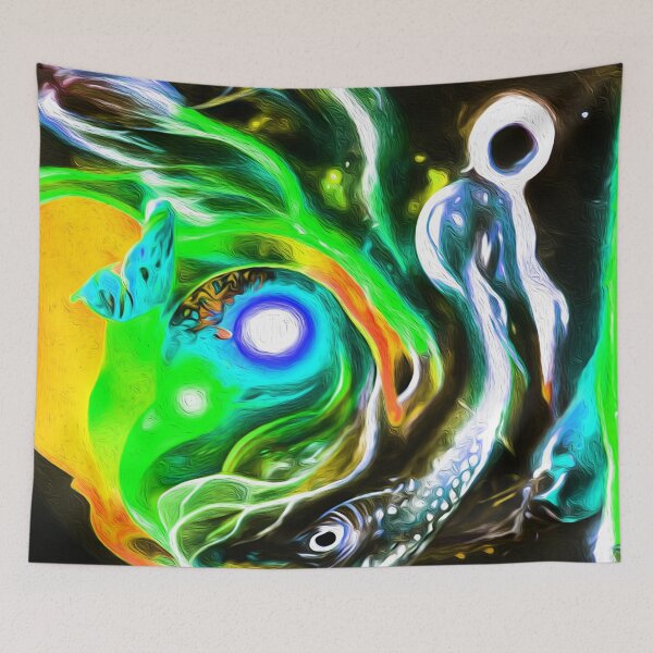 Item preview, Koi Fish illustrative abstract art green home deco  designed and sold by Ariel Guevara.