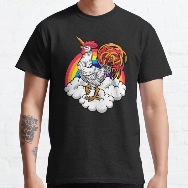 Create an eco hipster rooster shirt with flying pigs (read
