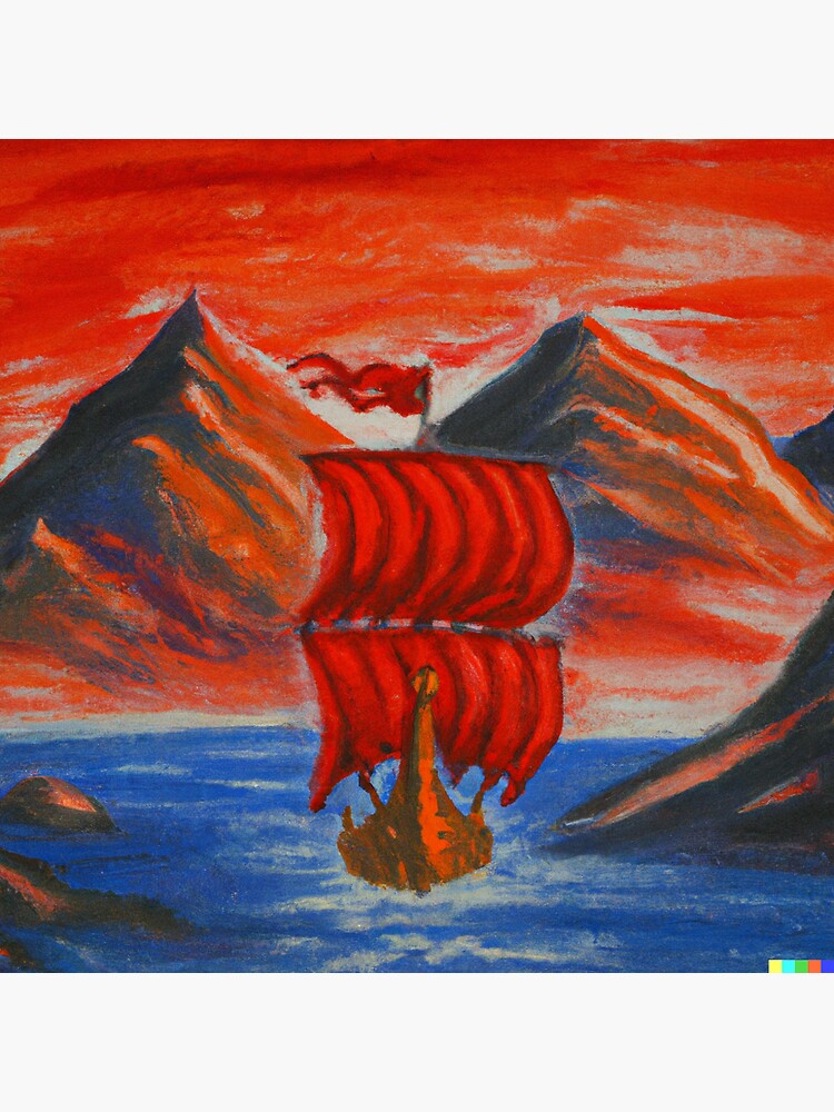 "viking war ship, oil painting" Sticker for Sale by ARTacolyte Redbubble