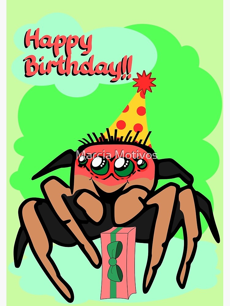 “Jumping spider with birthday present Happy birthday - salticide