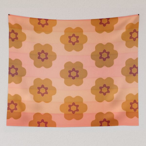 Aperçu de l'œuvre Orange Ombré Rayé Moderne Marguerites Orange Pêche Ocre créée et vendue par LaurenWDesigns.