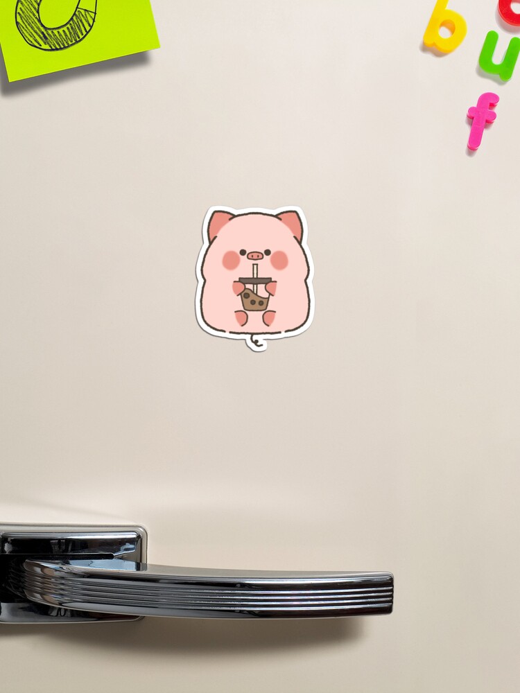 Cute Little Boba Pig Magnet for Sale by HappyDoodlen