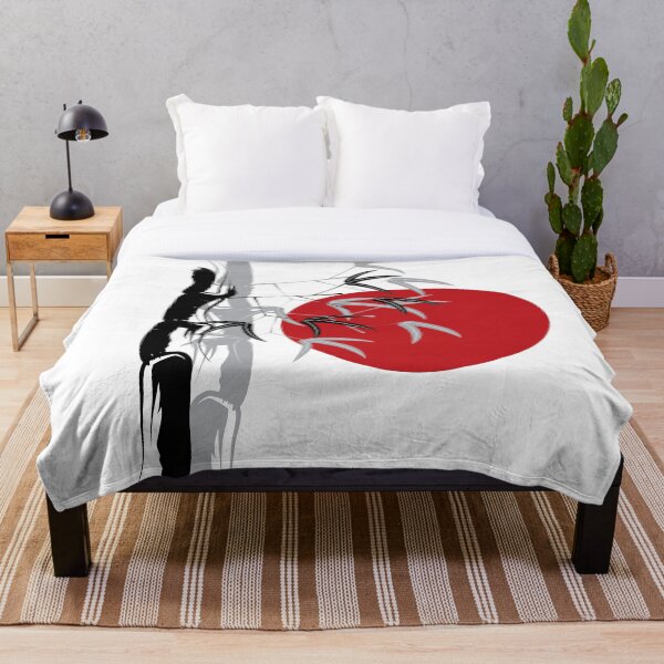 Oriental Zen Bamboo And Red Sunset Throw Blanket
