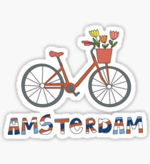 Amsterdam Netherlands Bike Tulips Sticker