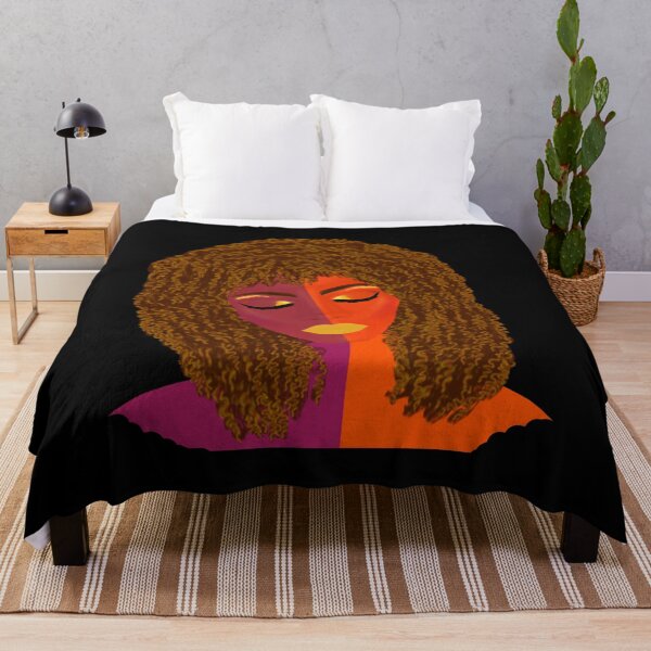 Item preview, Mujer morada y naranja con cabello natural rizado (fondo negro) designed and sold by ArtByLM.