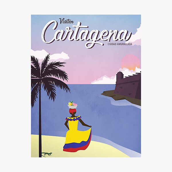 Cartagena Vintage Travel Poster Photographic Print