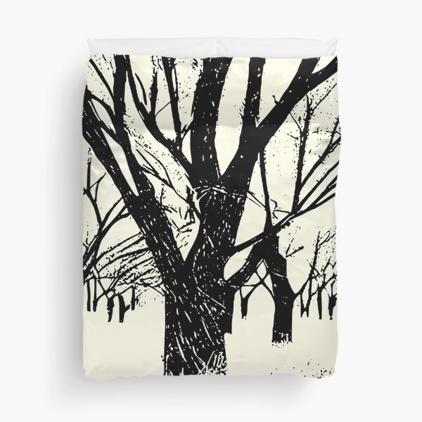 Among the trees. Lines of trees on winter season Duvet Cover