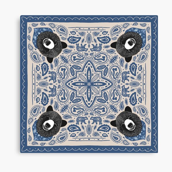 Blue Lumberjack Bear Bandana Scarf Design Canvas Print
