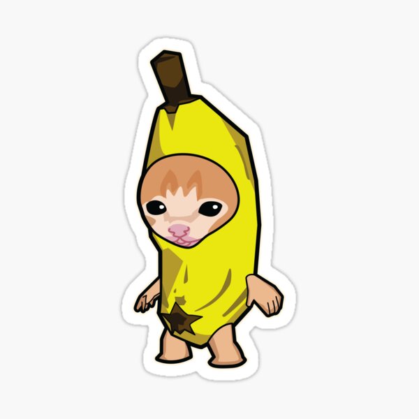 Banana Cat Meme Vector Isolated On Yellow Background. Funky Crying