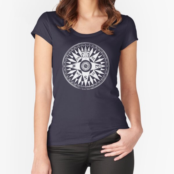 Nautical Compass | Vintage Compass | Navy Blue and White | Fitted Scoop T-Shirt