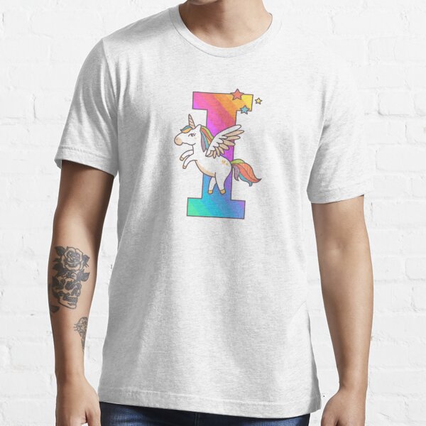 Cute Unicorn Rainbow Cartoon Initial Letter K Monogram Premium T-Shirt