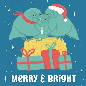 Artwork thumbnail, Merry and Bright feathered hugs - Owls Greetings collection - BGYR by MaddaMom