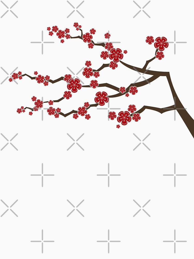 Red Oriental Cherry Blossoms On Ivory | Zen Japanese Sakura Flowers by fatfatin