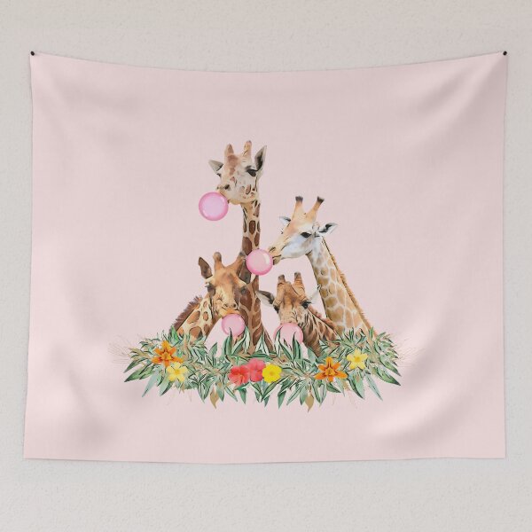 Item preview, Giraffe Pink Bubblegum Squad Cute Animal Watercolor Art designed and sold by Cawaiico.