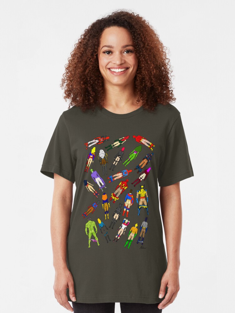 Alternate view of Butt of Superhero Villian - on Dark Slim Fit T-Shirt