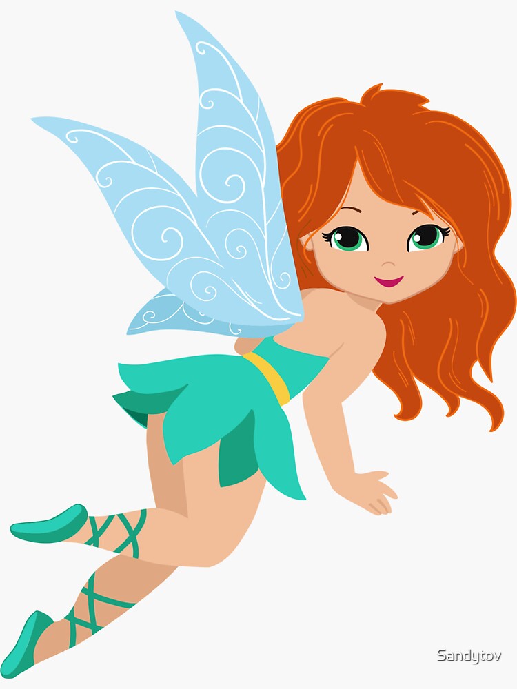 Red-haired fairy in a turquoise dress" Sticker for Sale by Sandytov |  Redbubble