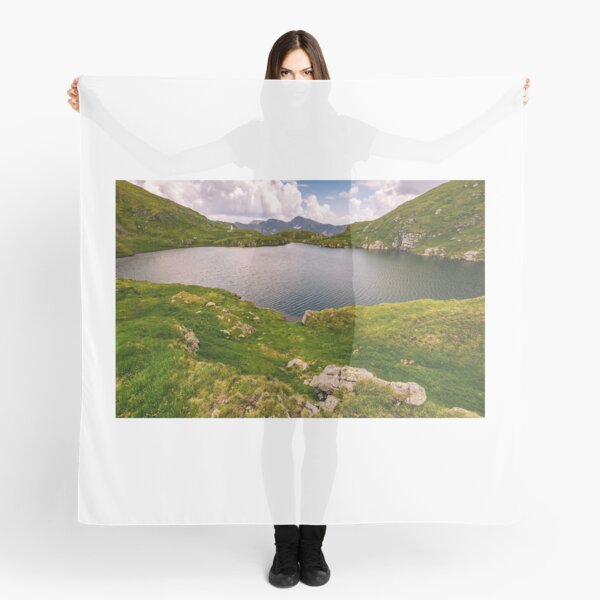 lake in mountains with grass on hillside Scarf