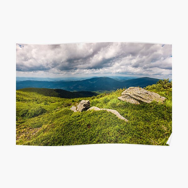 huge boulders on the edge of hillside Poster