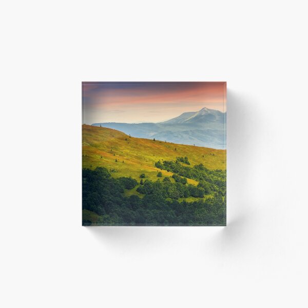 mountain ridge with peak behind the hillside at sunset Acrylic Block