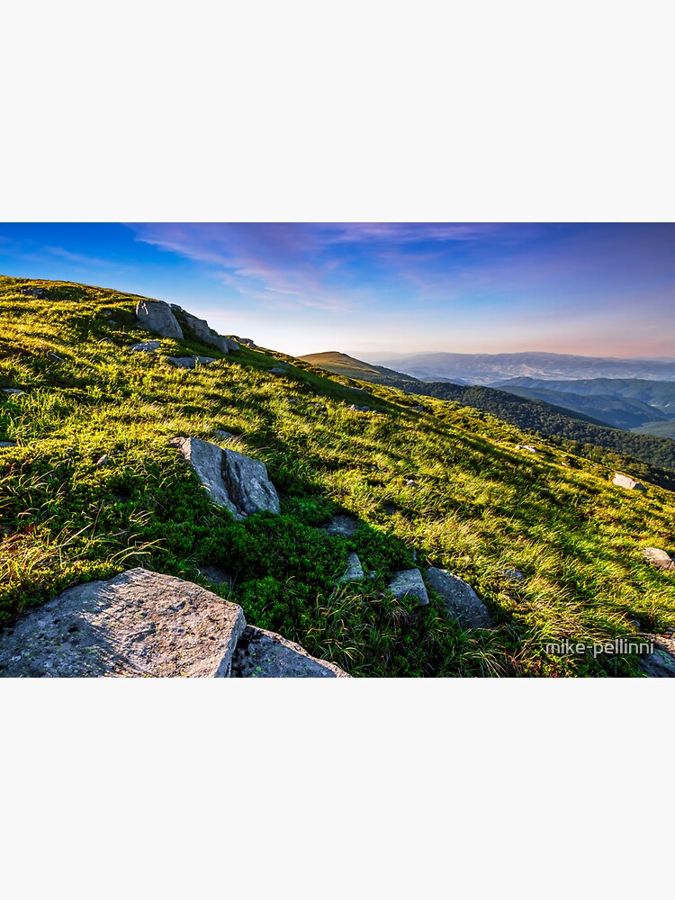 Thumbnail 3 of 3, Sticker, hillside with boulders in Carpathian mountains in summer designed and sold by mike-pellinni.