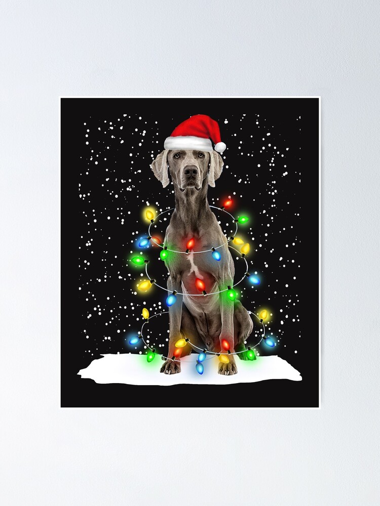 Old English Sheepdog Christmas Santa Hat Xmas Color Lights Poster