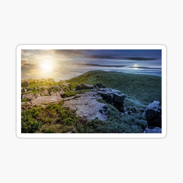 time change concept with huge boulders on the edge of hillside Sticker