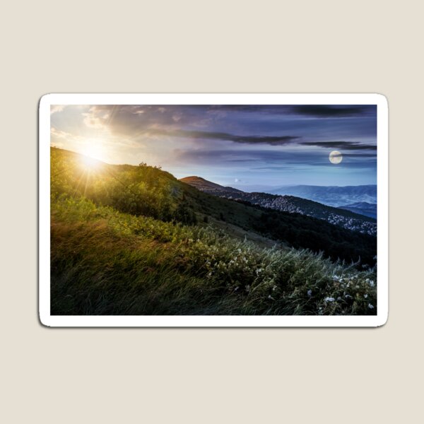 time change concept over grassy meadow on a hillside Magnet