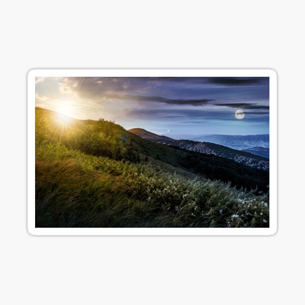 time change concept over grassy meadow on a hillside Sticker