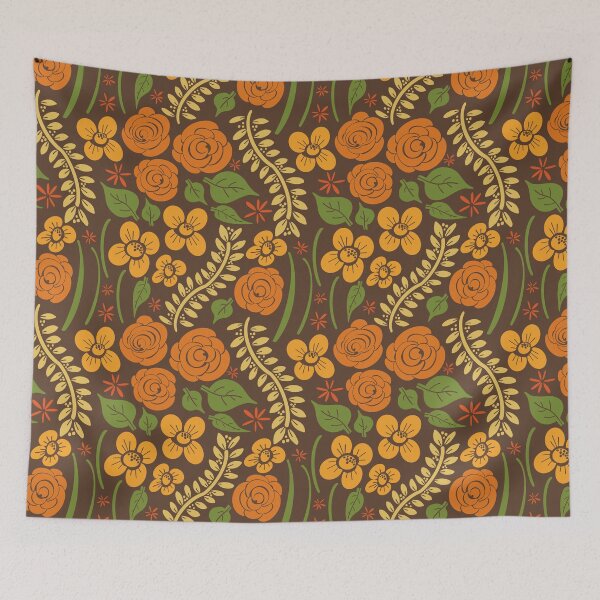 Item preview, Groovy 70s orange and brown floral  designed and sold by LaBellCreative.