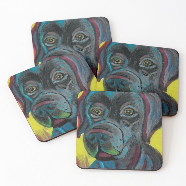 Item preview, Black Labrador dog painting by C J Grobler - colourful and cute designed and sold by SirenSeventyOne.