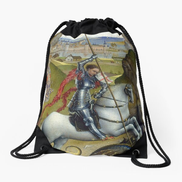 Saint George and the Dragon Oil Painting by Rogier van der Weyden Drawstring Bag