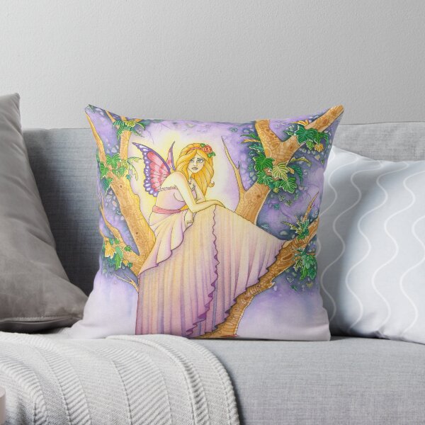 Pink Fairy Sitting in a Tree Throw Pillow